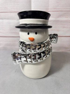 Bath & Body Works Ceramic SNOWMAN Luminary Candle Holder Black White Silver - Image 1 of 4