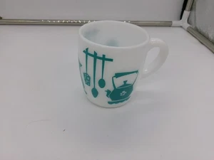 VTG Hazel Atlas Milk Glass Mug Milk Glass Retro Kitchen Ware Aids Turquoise Blue - Picture 1 of 10