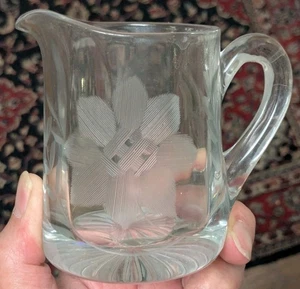 2 handle sugar bowl with matching creamer etched flowers heavy lead crystal - Picture 1 of 6