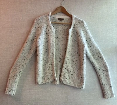 LILLA P. Open Cardigan Sweater Wool Alpaca Blnd White  Black Speck XSmall ($198) - Image 1 of 4