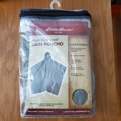 Poncho de lluvia Eddie Bauer con capucha impermeable extra grueso PVC adulto 52" X 80" nuevo Foto 1 de 3
