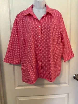 Женская блузка Kim Rogers 1X розовая в горошек на пуговицах спереди рукав 3/4 - B18 - Изображение 1 из 4