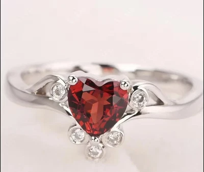 2.40 Ct Heart Cut Natural Ruby & Diamond Wedding Beautiful Ring 18K White Gold - Image 1 of 4