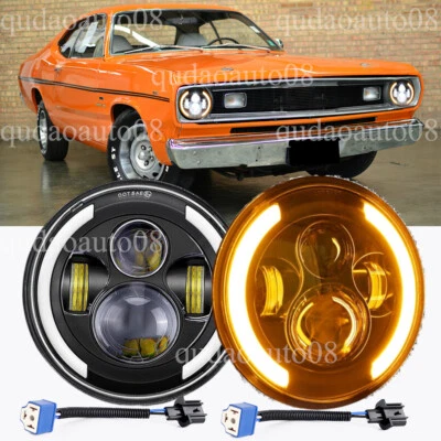 Fit Plymouth Duster 340 1970-1975 Halo 7" inch Round LED Headlights Hi/Lo Pair - Image 1 of 4