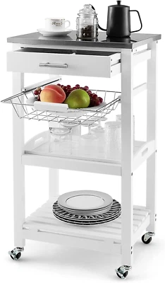Rolling Small Kitchen Island Cart, 4-Tier Storage Utility Serving Cart with Stai - Image 1 of 4