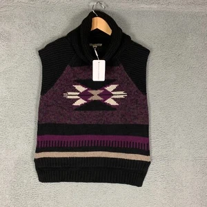 Autumn Cashmere Navajo Gilet Size Medium Ebony Combo Turtleneck Sweater Vest NWT - Picture 1 of 10