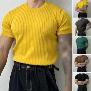 INCERUN Para Hombre Tejido en Costillas Mangas Cortas Liso Camiseta Informal Suelta Prendas para el torso Camisa Blusa - Imagen 1 de 17