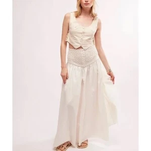 Neu mit Etikett!! Free People Bella Battenburg Maxi-Knöpfe Spitze Ecru Elfenbein Bohemian Größe 10 - Bild 1 von 18