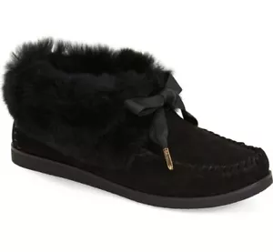 NEU TORY BURCH Aberdeen Pantoffel Stiefelette mit Echtfellbesatz Größe 7,5 perfekt schwarz - Bild 1 von 12