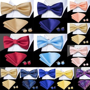 100 Colors Classic Bow Tie Mens Bowtie Hanky Cufflinks Set Party Pre/Self - Picture 1 of 26