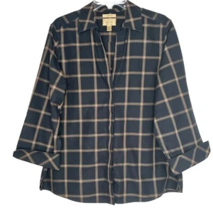Gold Label Taylor Damen Größe 18 Bluse 3/4-Arm Knopfleiste V-Ausschnitt kariert - Bild 1 von 12