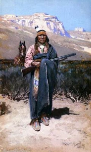Indianer Brave von Henry Farny Gewehr Pferde Indianer Indianer Krieger 11x18 👀 - Bild 1 von 2