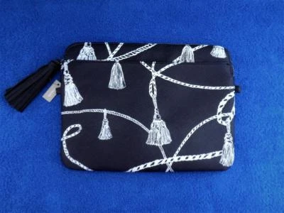 Chico's Blue Tassel Print Padded Tech Tablet Travel Case Zipper Sleeve w/Tag New - Image 1 of 4