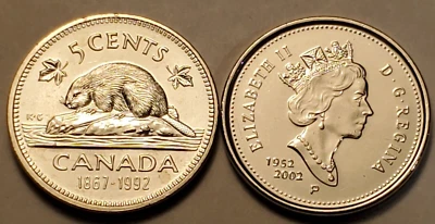 Moneda de 5 centavos de níquel Isabel II 1952-2002 P CANADÁ 50 años y 1867-1992 UNC Foto 1 de 4
