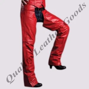 ROTES LEDER LEDER CUIR DAMEN CHAPS SEITLICHER REISSVERSCHLUSS STIL BIKER MOTORRAD REITEN - Bild 1 von 2