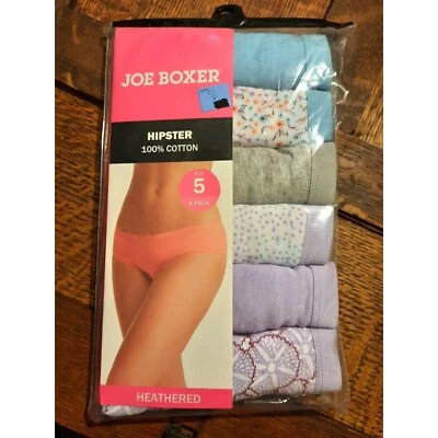 女式内衣 Joe Boxer Heathered Hipster 100% 棉 5 件装 5 码 — 第 1/2 张图片