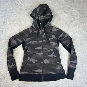 Athleta Hoodie Womens Medium Black Gray Camo Triumph Printed Full Zip Sweatshirt - Picture 1 of 8