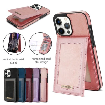 Slim Leather Case Flip Card Back Cover for iPhone 17/16e/15/14/13/12/11 XR SE 8 - Image 1 of 4