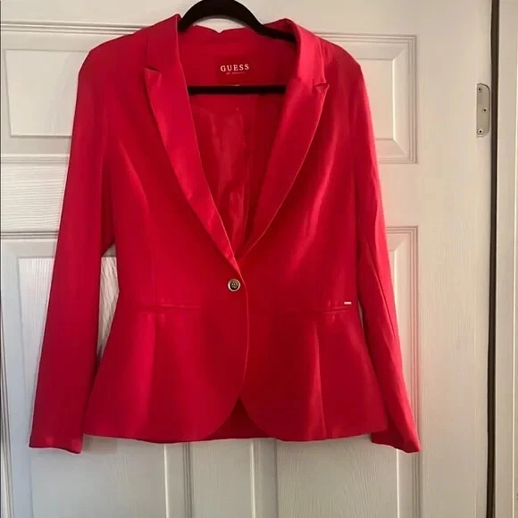 NWOT new guess coral hot pink red blazer gold button work jacket small - Image 1 of 1