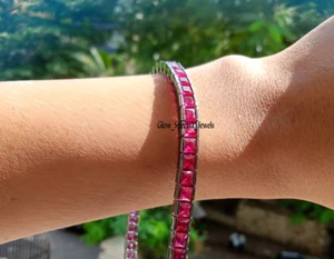 10Ct Princess Cut Simulated Red Ruby Men's Tennis Bracelet 14K Black Gold Plated - Picture 1 of 14