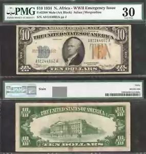 $10 1934 Silver Certificate,Fr.2308m=Incredibly Rare North Africa=PMG VF 30 - Picture 1 of 1