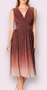 Dress the Population Women's Evening Dress Brown Gold Metallic Size L Cocktail - Picture 1 of 10
