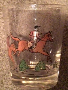 Fox Hunt Hunting Hand Painted Rock Glass - Picture 1 of 4