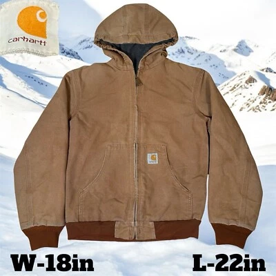 Carhartt YYJ158 BRN Brown Duck Hooded Full Zip Jacket Youth Size Large L 10/12 - Image 1 of 4