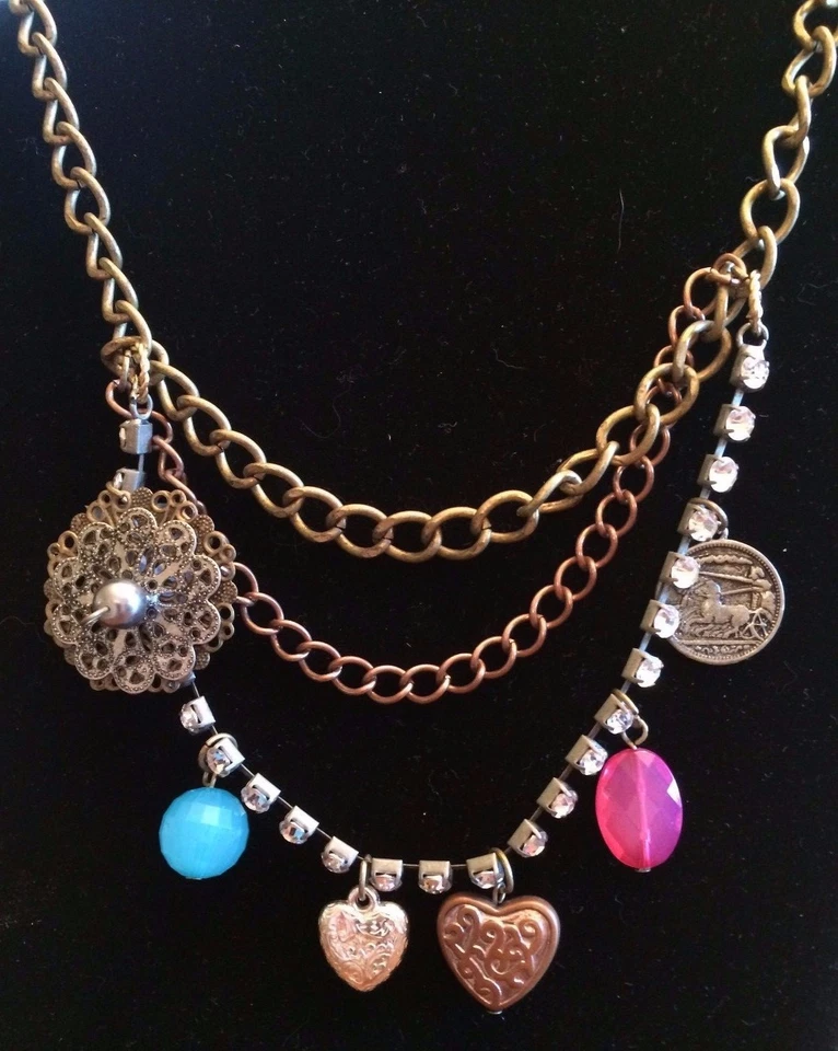 COLLAR COLGANTE GEMA DE BRONCE Y CORAZÓN CON PIEDRAS DE CIRCONITA CÚBICA TALLA 24" Foto 1 de 1