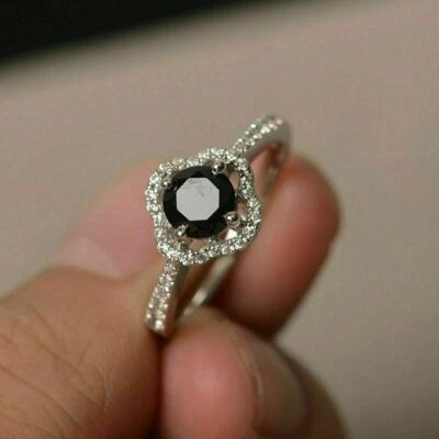 1.50Ct Round Cut Black Spinel Halo Engagement & Wedding Women Ring In 925 Silver - Image 1 of 4
