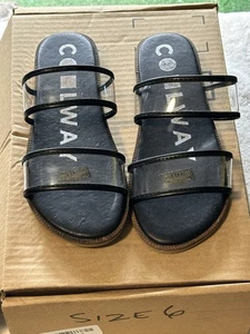 Coolway Merci Damen-Pantoletten Sandalen schwarz Doppelriemen flacher Absatz Slipper 6 neu - Bild 1 von 13