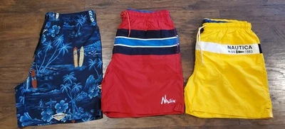 Bermuda de natação Nautica masculina XXL azul vermelha amarela prancha de surf listrada lote de 3 - Imagem 1 de 4