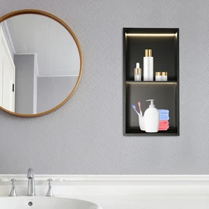 Bathroom Wall Niche, 2-Tier Wall Niche with LED Light Stainless Steel Shower - Picture 1 of 19
