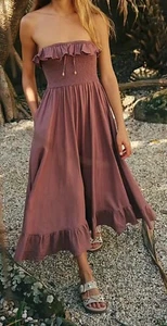 Free People Damen Lush Life Leinen Trägerloses Midikleid Gr. XS - Bild 1 von 13