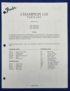 Original Fender Champion 110 Amplifier Schematic & Parts List - Picture 1 of 1