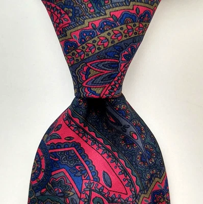 Corbata de seda italiana SURREY SOPHISTICATES EE. UU. Paisley roja/multicolor usada en excelente estado corta 55" Foto 1 de 4