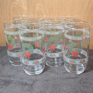 Set 7 Vintage Indiana Glas Viktorianisch Weihnachten Feiertag Kranz Trinkgläser  - Bild 1 von 8