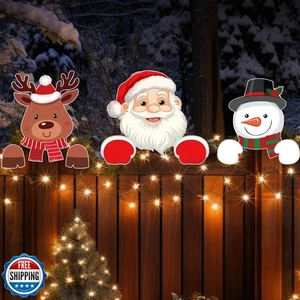Sawysine 3 Pcs Christmas Fence Peeker Decor with Light Santa Snow - Picture 1 of 5