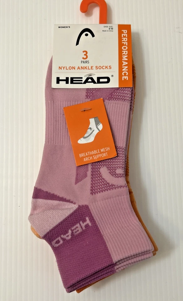 Head 3 pares de calcetines tobilleros de nailon coloridos para mujer talla 6-10, NUEVO Foto 1 de 4