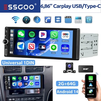 DAB+ Autoradio 1 DIN Mit Bildschirm Android Auto Apple Carplay 2+64G GPS RDS KAM - Bild 1 von 4