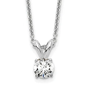 14k White Gold Round Cut Lab Grown Diamond VS+ F+ Solitaire Pendant Necklace 18" - Picture 1 of 3