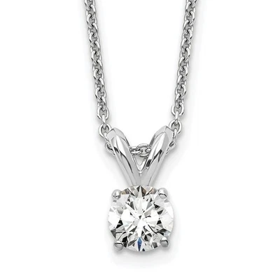14k White Gold Round Cut Lab Grown Diamond VS+ F+ Solitaire Pendant Necklace 18" - Image 1 of 3