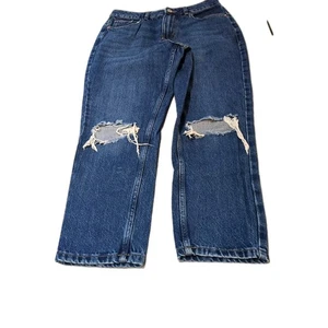 Next 12 Regular High Rise Mom Jeans Blue Ripped Knees Straight Leg - Picture 1 of 7