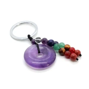 Crystal Round Keychain Chakra Healing Gemstone Tassel Key Ring Key Holder Decor - Picture 1 of 14