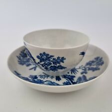 Antique 18th Century Caughley Blue And White Tea Bowl & Saucer Decorated Birds