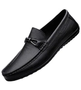 Men Casual Leather Shoes Slip On Driving Round Toe Oxford Shoes Loafer Boat Shoe - Picture 1 of 16