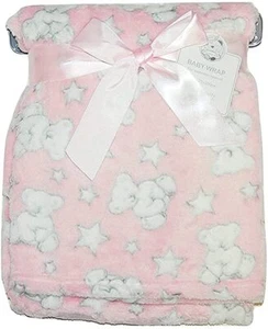 Soft Fleece Wrap Blanket - Teddy and Stars Print Gift for Newborn Baby Girl/Boy - Picture 1 of 3