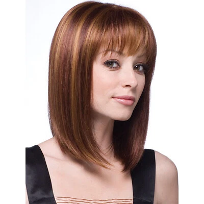 Peruca feminina marrom comprimento médio reta peruca bob 14" com presilhas de cabelo ajustáveis - Imagem 1 de 4