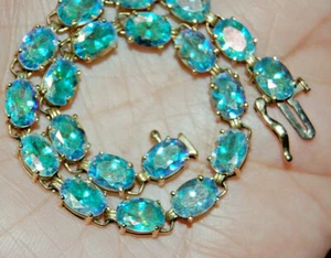 10K Solid Yellow Gold Tennis Bracelet Mercury Mystic Topaz Gemstones 10.35 Grams - Picture 1 of 11