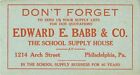 Edward E Babb Co School House Supply Philadelphia Ink Blotter 11214 Arch St